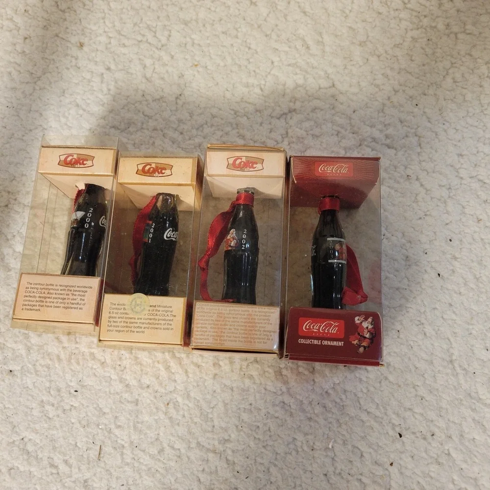 Coca-Cola Mini Contour Bottle Christmas Ornaments Lot 2000‎ 2001 2002 2003 Boxed
